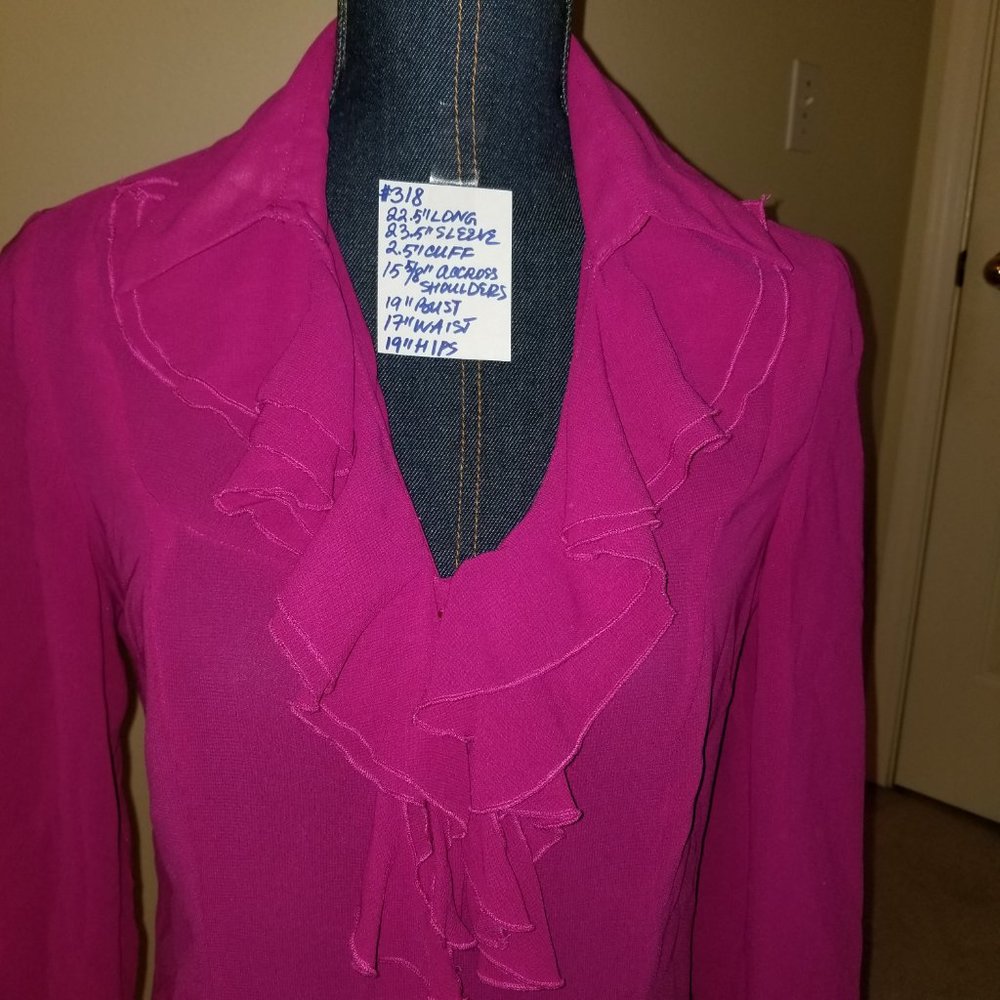 ✅NWT Jones Wear Silk Fuchsia Ruffles Blouse 4 #318 - Picture 2 of 16